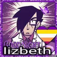 a picture of a man with glasses and the words goodnight lizbeth on it