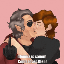 a drawing of a man kissing another man with the caption glenpia is canon copia loves glen