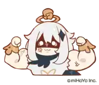a cartoon of a girl flexing her muscles with the logo for mihoyo inc.