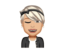 a cartoon of a woman wearing a black jacket and earrings