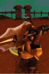 a video game character is holding a large axe and has the name new kids on the screen