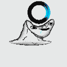 a pixel art of a person with a ring on their head and the words " you " below them