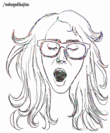 a drawing of a woman wearing glasses and a surprised expression