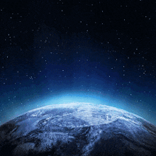a view of the earth from space with stars in the sky