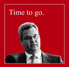 a man in a suit and tie is on a red background with the words time to go