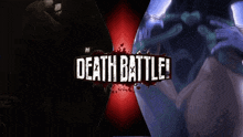 a death battle advertisement with a statue and a person