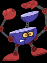 a cartoon drawing of a robot with a blue head