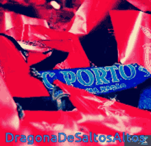 a sign that says c porto is surrounded by red flags