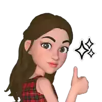 a cartoon girl giving a thumbs up with a drawing of a star in the background