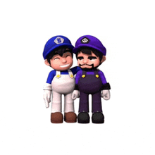 two cartoon characters are standing next to each other .