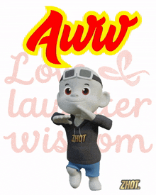 a cartoon character wearing a hoodie that says ' zhot ' on it