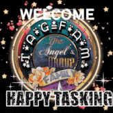 a welcome sign for the angel 's family group