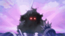 a cartoon character with red eyes and a crown on his head