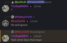 a screenshot of a conversation between remzi6435 and the flash10896