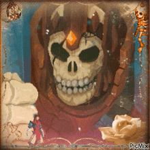 a picture of a skull with a rose and a picmix watermark