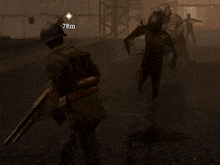 a video game screen shows a soldier standing in front of a monster with the word jamako on it