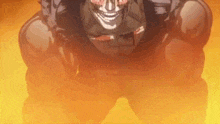 a close up of a cartoon character with a skull on his head .
