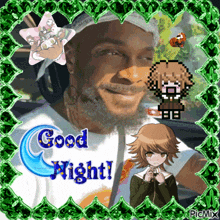 a picture of a man and a girl with the words good night written on it