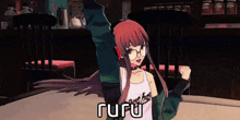 a girl with glasses and a shirt that says " fufu " on it