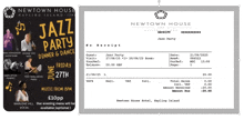a ticket for a jazz party at newtown house hotel