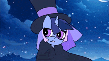 a cartoon pony wearing a top hat and cape