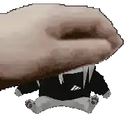 a pixel art of a person holding a small stuffed animal