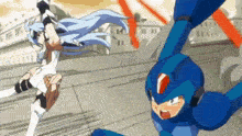 a cartoon character is fighting another character in a video game .