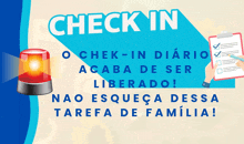 a blue and white check in sign with a red light and a clipboard