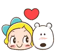 a cartoon of a girl holding a stuffed animal with a heart above her head