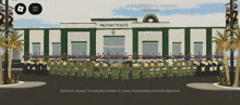 a group of soldiers are standing in front of a building that says military police