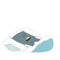 a cartoon character is laying in a bed with a pillow and a blanket .
