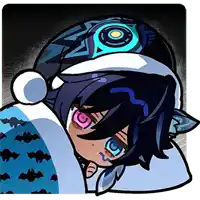 a cartoon drawing of a person wearing a hat and sleeping in a bed