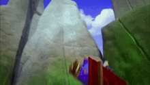 a cartoon drawing of a cliff with a blue sky