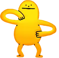 a yellow cartoon character with a surprised look on its face