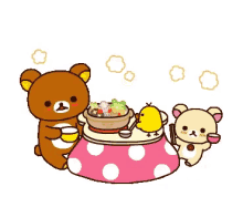 rilakkuma and friends eating meal