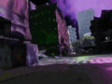 a purple background with a green cube in the middle