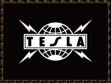 a logo for tesla with a globe and lightning bolts