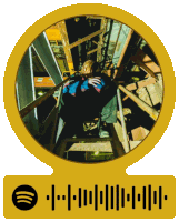 a picture of a person sitting on a ladder with a spotify code below it