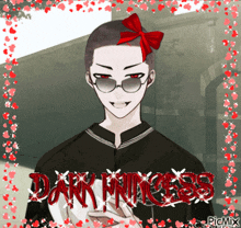a picture of a boy with a red bow and the words dark princess on the bottom