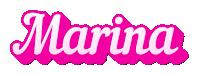 the word marina is written in pink and white on a white background