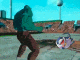 a cartoon of a hulk and a shark in a stadium