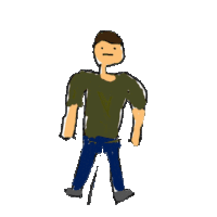 a cartoon drawing of a man walking with a rock in his hand