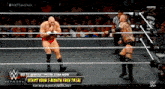 two wrestlers in a wrestling ring with an advertisement for a free trial