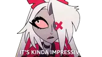 a cartoon character with a cross in her eye and the words it 's kinda impressive
