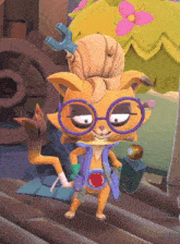 a cartoon character with glasses and a wrench on its head