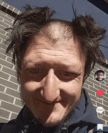 a man 's face is shown in front of a brick wall with the number 110.6k on the bottom