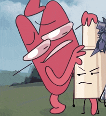 a cartoon drawing of a red heart holding a box