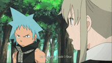 a couple of anime characters are standing next to each other and one of them says do it right black star