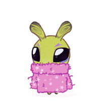 a drawing of an alien wearing a pink sweater with stars on it