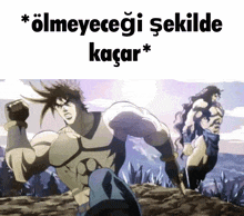 a cartoon of a man running with the words " ölmeyeceği şekilde kaçar " written on the bottom
